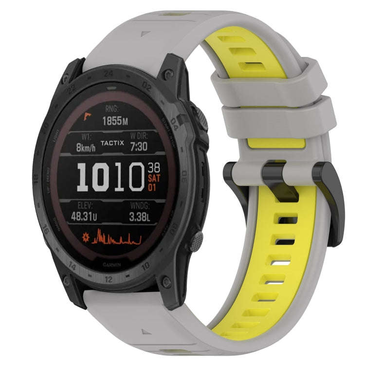 For Garmin Tactix 7 Pro Sports Two-Color 26mm Silicone Watch Band(Grey+Yellow)
