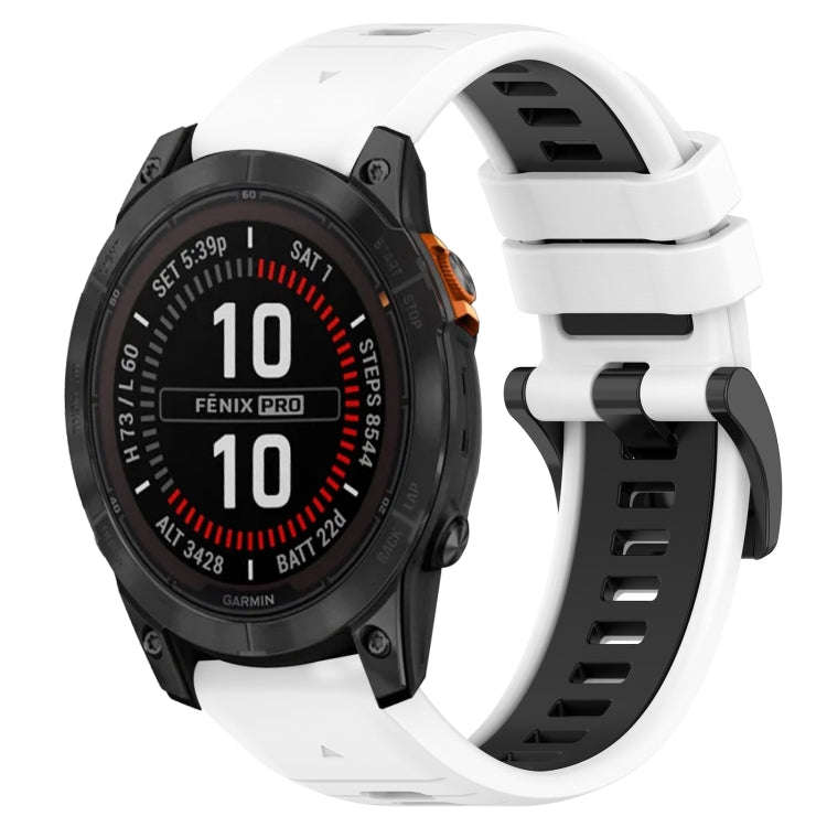 For Garmin Fenix 7X Sports Two-Color 26mm Silicone Watch Band(White+Black)