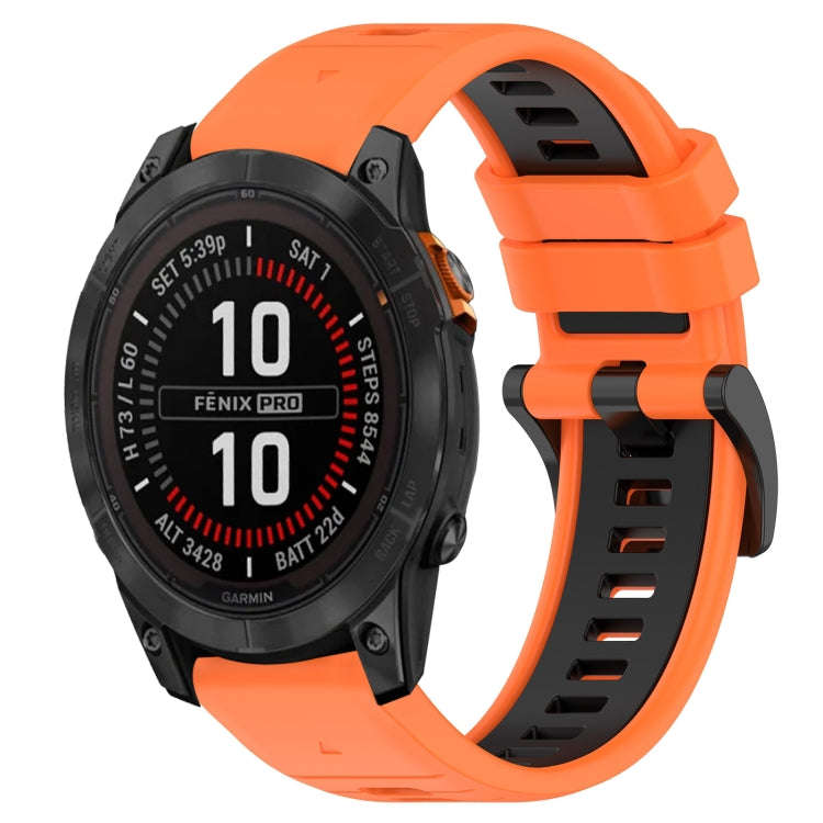 For Garmin Fenix 7X Sports Two-Color 26mm Silicone Watch Band(Orange+Black)