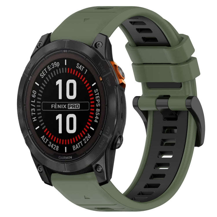 For Garmin Fenix 7X Sports Two-Color 26mm Silicone Watch Band(Olive Green+Black)