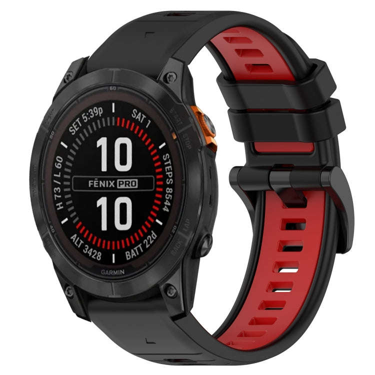 For Garmin Fenix 7X Sports Two-Color 26mm Silicone Watch Band(Black+Red)