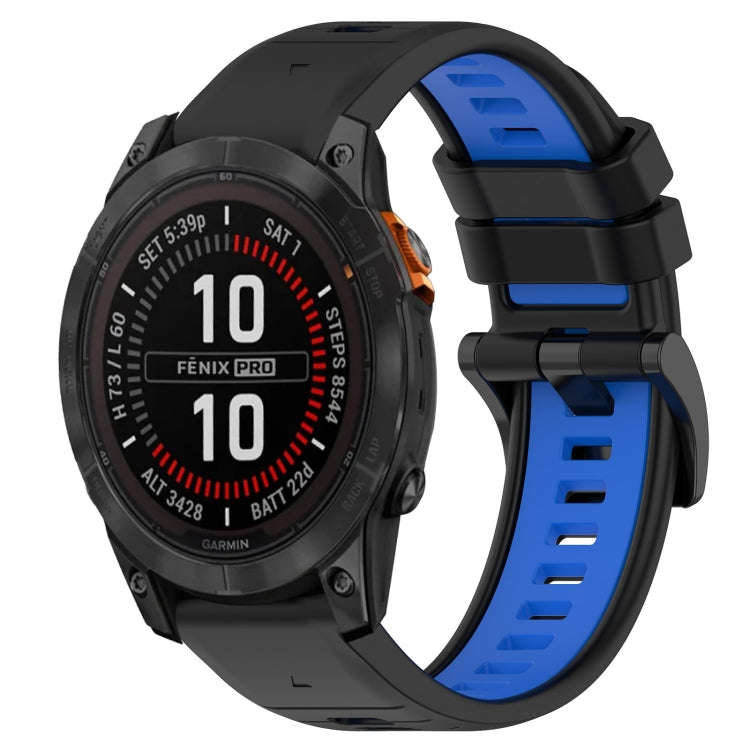 For Garmin Fenix 7X Sports Two-Color 26mm Silicone Watch Band(Black+Blue)