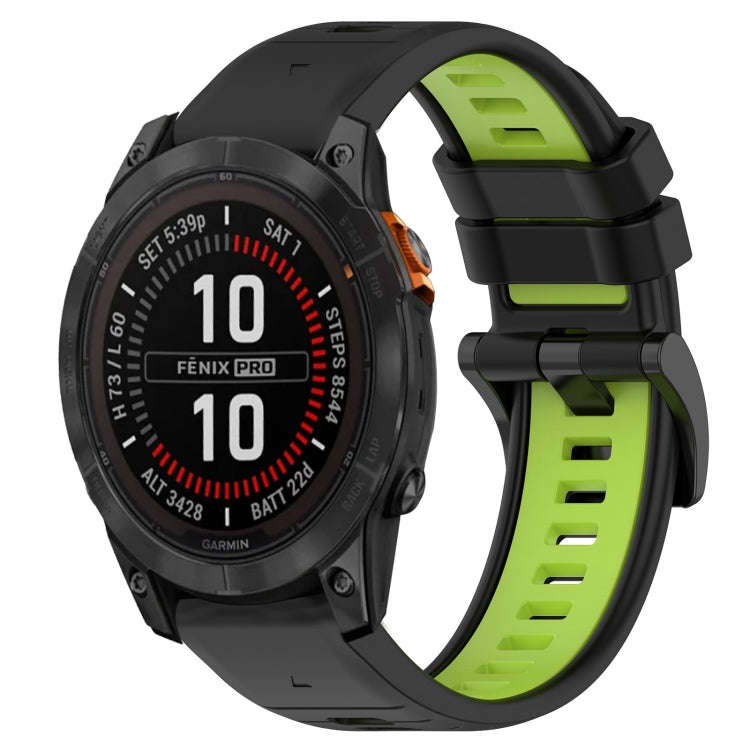 For Garmin Fenix 7X Sports Two-Color 26mm Silicone Watch Band(Black+Lime Green)
