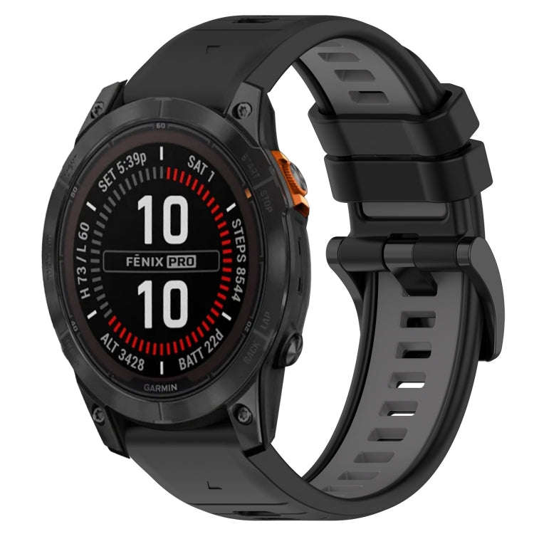 For Garmin Fenix 7X Solar Sports Two-Color 26mm Silicone Watch Band(Black+Grey)