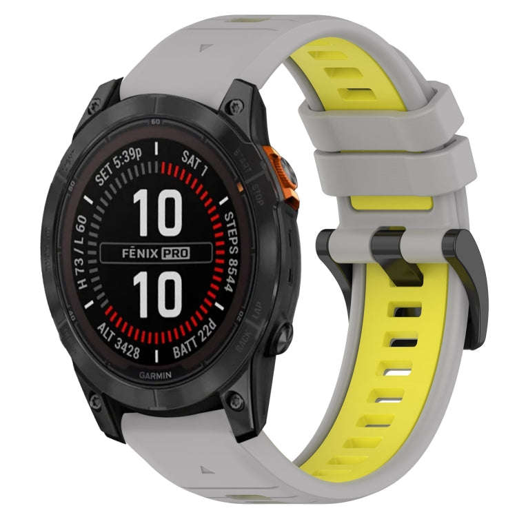 For Garmin Fenix 7X Solar Sports Two-Color 26mm Silicone Watch Band(Grey+Yellow)