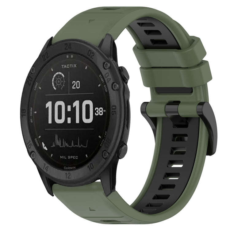 For Garmin Tactix Delta Sports Two-Color 26mm Silicone Watch Band(Olive Green+Black)