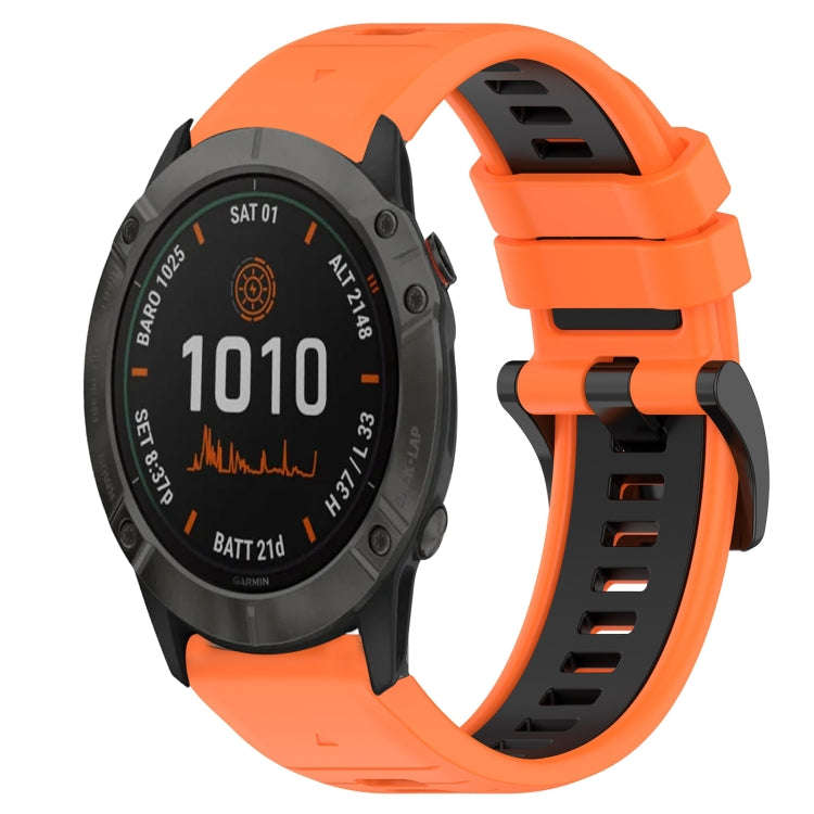 For Garmin Fenix 6X Sports Two-Color 26mm Silicone Watch Band(Orange+Black)