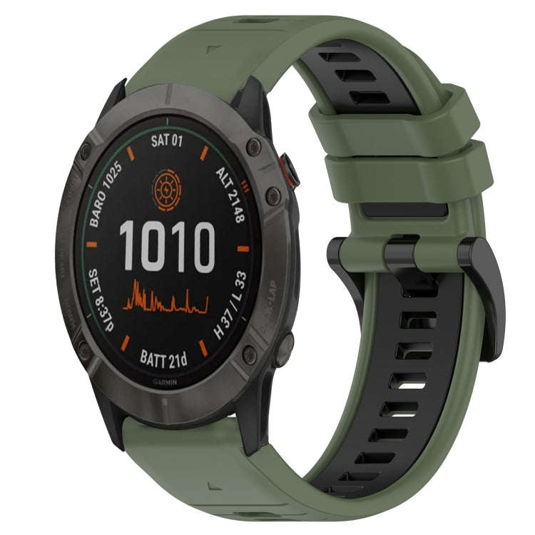 For Garmin Fenix 6X Sports Two-Color 26mm Silicone Watch Band(Olive Green+Black)