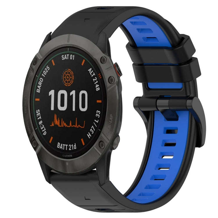 For Garmin Fenix 6X Sports Two-Color 26mm Silicone Watch Band(Black+Blue)