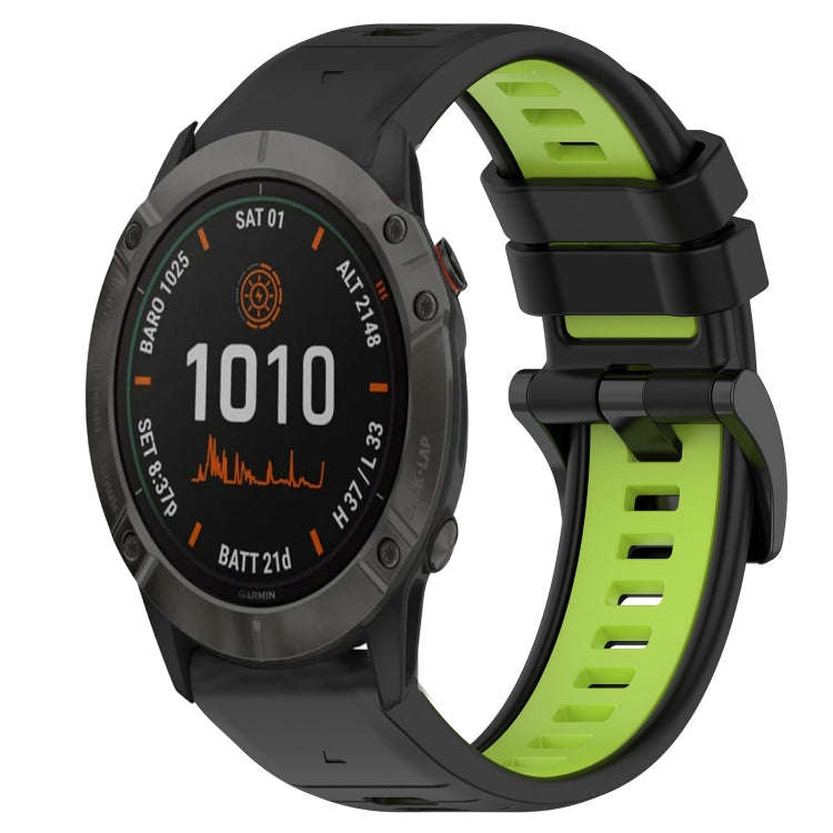 For Garmin Fenix 6X Sports Two-Color 26mm Silicone Watch Band(Black+Lime Green)