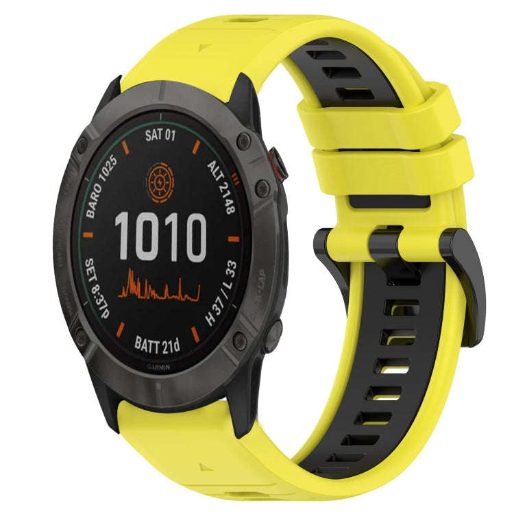 For Garmin Fenix 6X Sports Two-Color 26mm Silicone Watch Band(Yellow+Black)