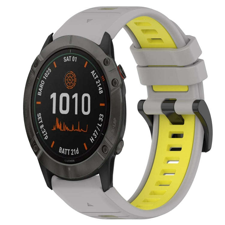 For Garmin Fenix 6X Sports Two-Color 26mm Silicone Watch Band(Grey+Yellow)