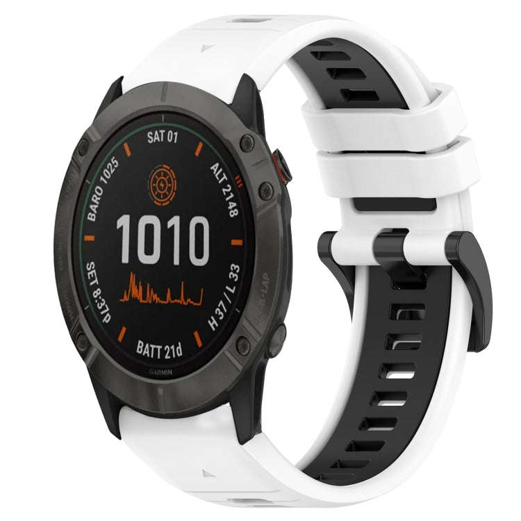 For Garmin Fenix 6X Pro Sports Two-Color 26mm Silicone Watch Band(White+Black)