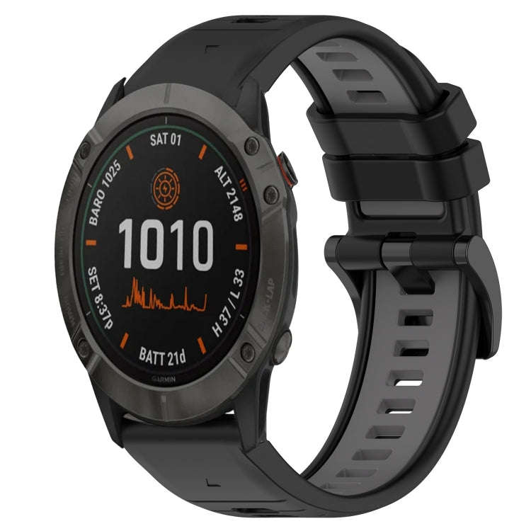 For Garmin Fenix 6X Pro Sports Two-Color 26mm Silicone Watch Band(Black+Grey)