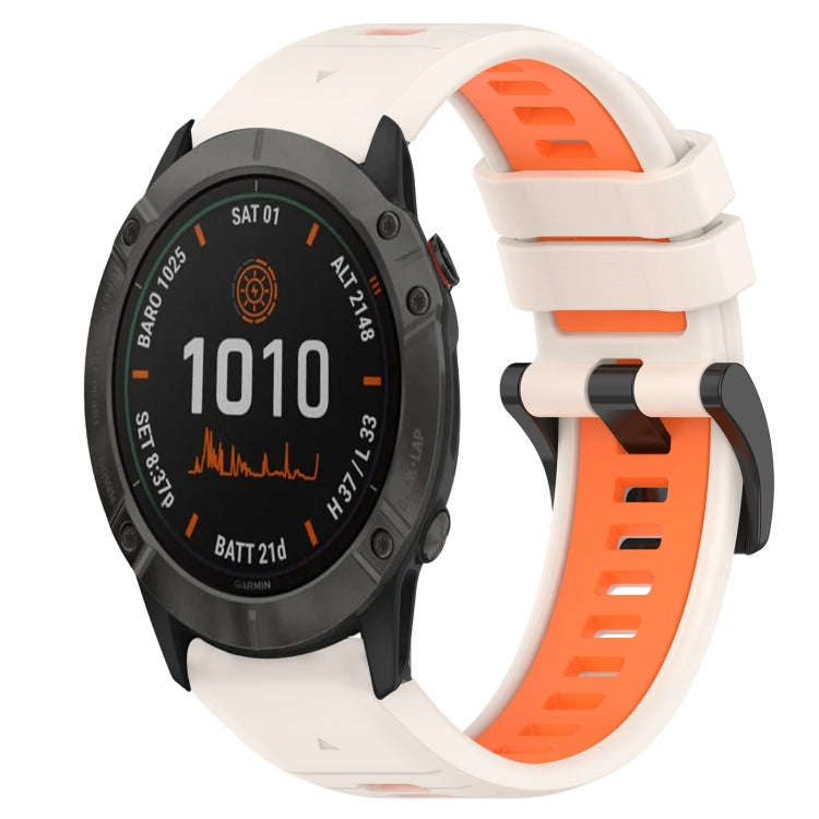For Garmin Fenix 6X Pro Sports Two-Color 26mm Silicone Watch Band(Starlight+Orange)