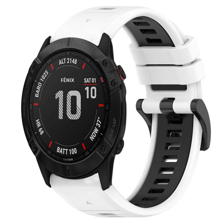 For Garmin Fenix 6X Sapphire Sports Two-Color 26mm Silicone Watch Band(White+Black)
