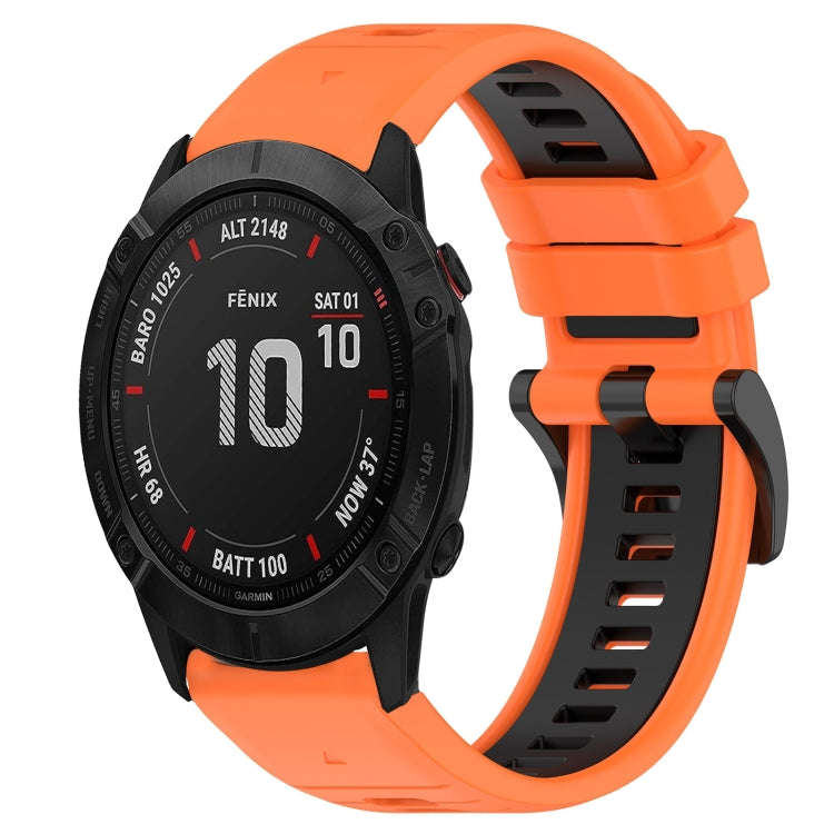 For Garmin Fenix 6X Sapphire Sports Two-Color 26mm Silicone Watch Band(Orange+Black)