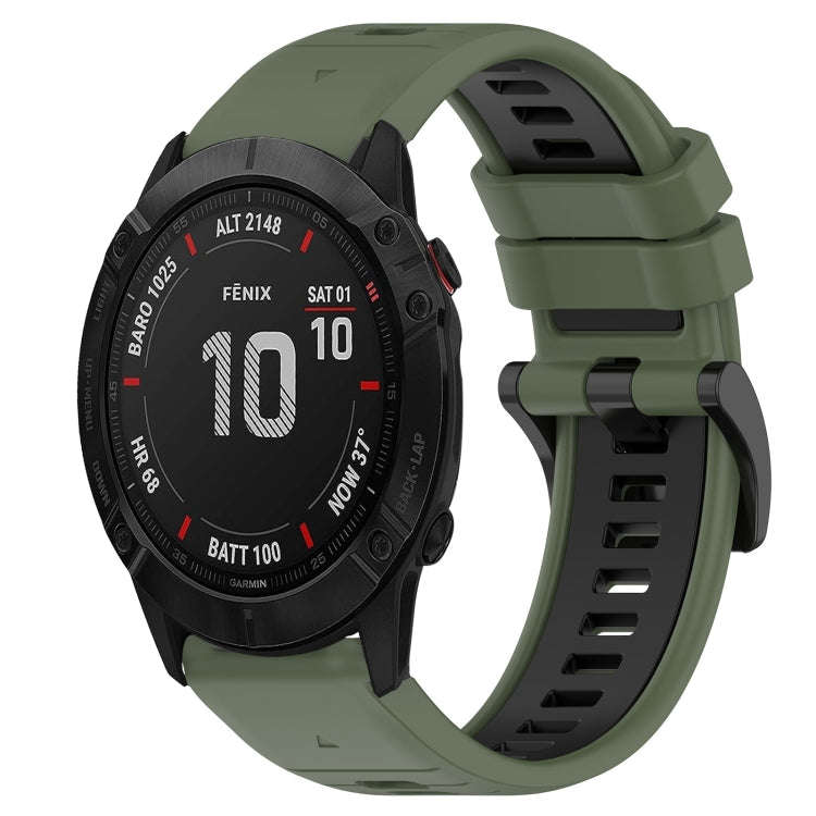For Garmin Fenix 6X Sapphire Sports Two-Color 26mm Silicone Watch Band(Olive Green+Black)