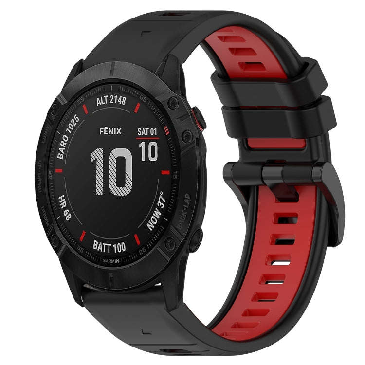 For Garmin Fenix 6X Sapphire Sports Two-Color 26mm Silicone Watch Band(Black+Red)