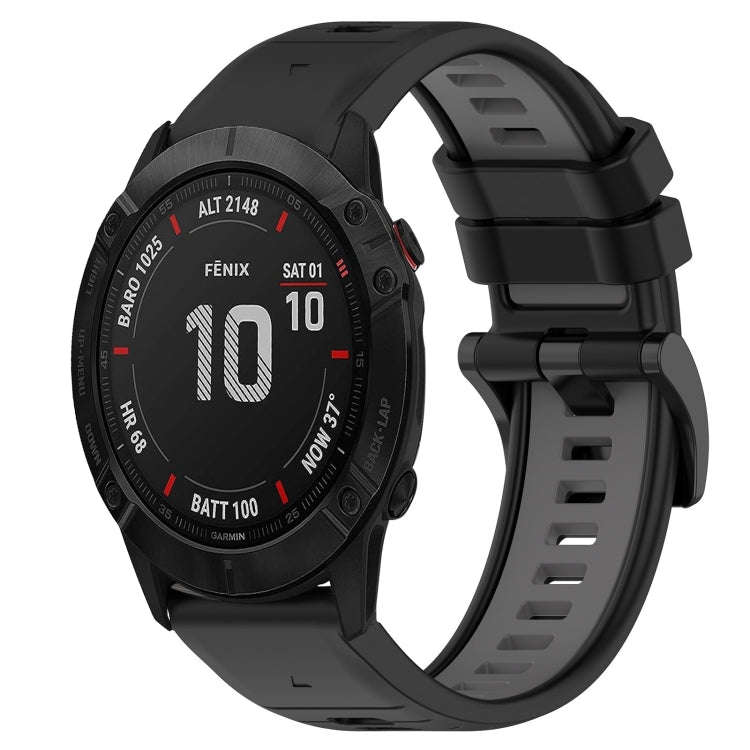 For Garmin Fenix 6X Sapphire Sports Two-Color 26mm Silicone Watch Band(Black+Grey)