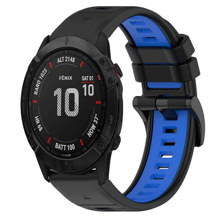 For Garmin Fenix 6X Sapphire Sports Two-Color 26mm Silicone Watch Band(Black+Blue)