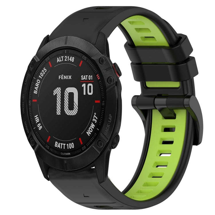 For Garmin Fenix 6X Sapphire Sports Two-Color 26mm Silicone Watch Band(Black+Lime Green)