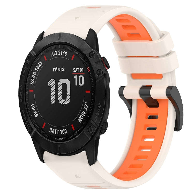 For Garmin Fenix 6X Sapphire Sports Two-Color 26mm Silicone Watch Band(Starlight+Orange)