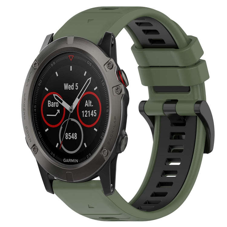 For Garmin Fenix 5X Sapphire Sports Two-Color 26mm Silicone Watch Band(Olive Green+Black)