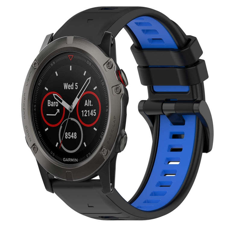 For Garmin Fenix 5X Sapphire Sports Two-Color 26mm Silicone Watch Band(Black+Blue)