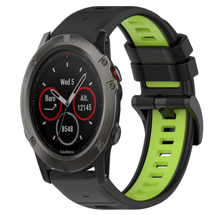 For Garmin Fenix 5X Sapphire Sports Two-Color 26mm Silicone Watch Band(Black+Lime Green)