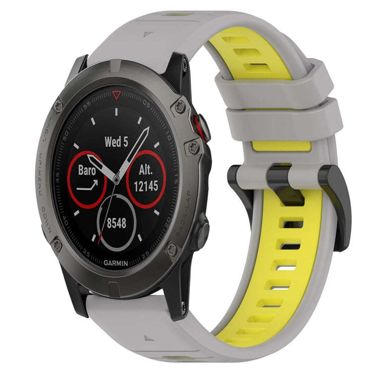 For Garmin Fenix 5X Sapphire Sports Two-Color 26mm Silicone Watch Band(Grey+Yellow)