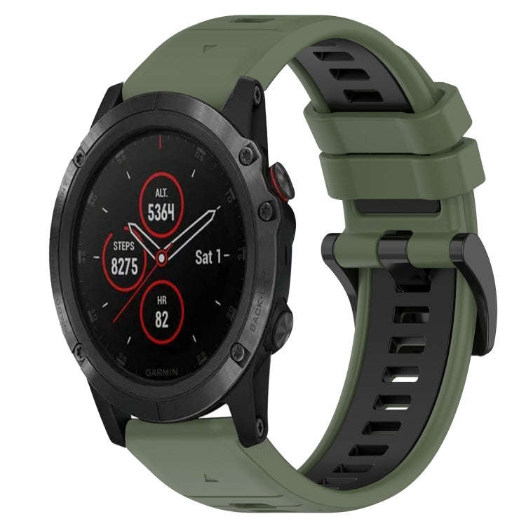 For Garmin Fenix 5X Plus Sports Two-Color 26mm Silicone Watch Band(Olive Green+Black)