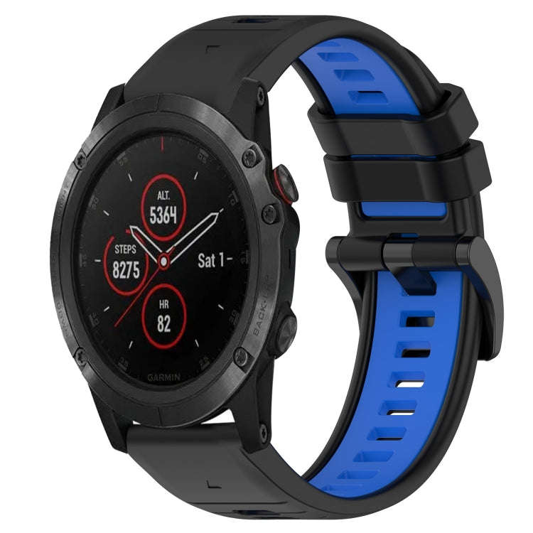 For Garmin Fenix 5X Plus Sports Two-Color 26mm Silicone Watch Band(Black+Blue)