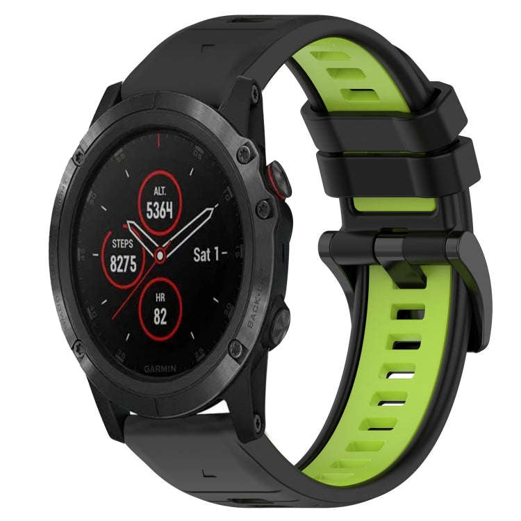 For Garmin Fenix 5X Plus Sports Two-Color 26mm Silicone Watch Band(Black+Lime Green)