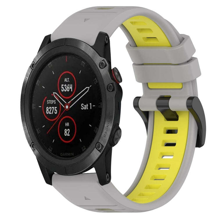For Garmin Fenix 5X Plus Sports Two-Color 26mm Silicone Watch Band(Grey+Yellow)