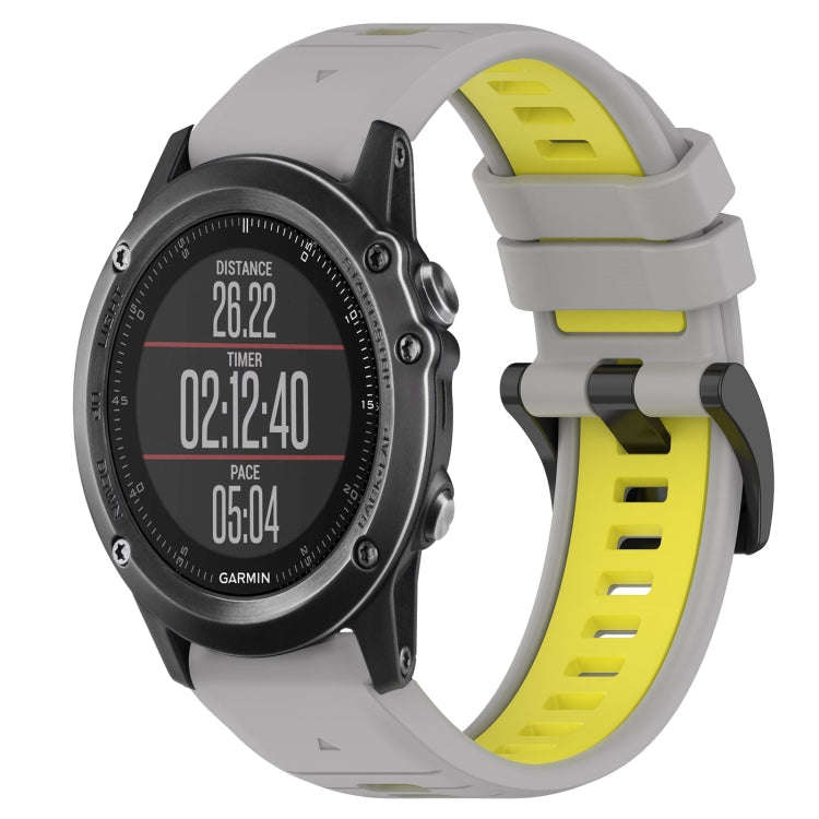 For Garmin Fenix 3 Sports Two-Color 26mm Silicone Watch Band(Grey+Yellow)