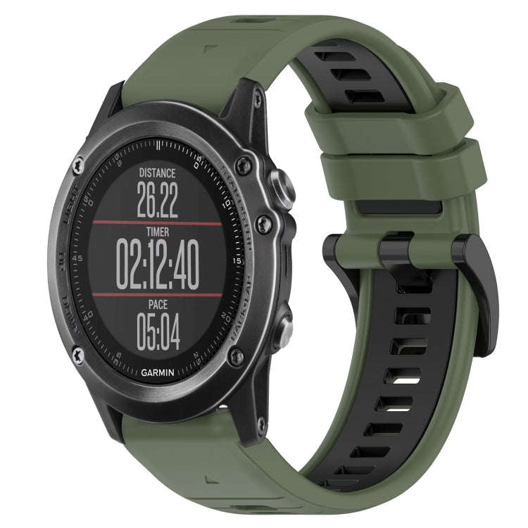 For Garmin Fenix 3 HR Sports Two-Color 26mm Silicone Watch Band(Olive Green+Black)