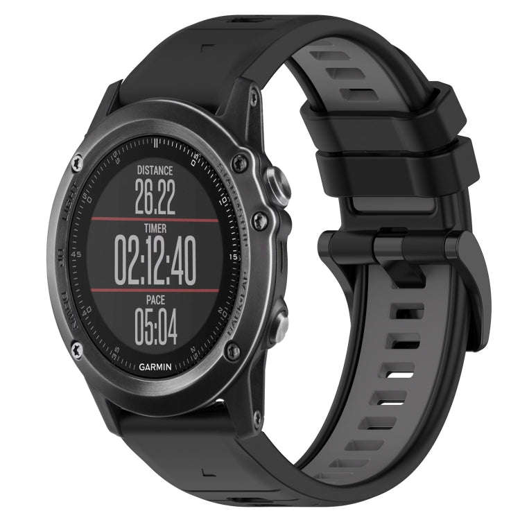 For Garmin Fenix 3 Sapphire Sports Two-Color 26mm Silicone Watch Band(Black+Grey)