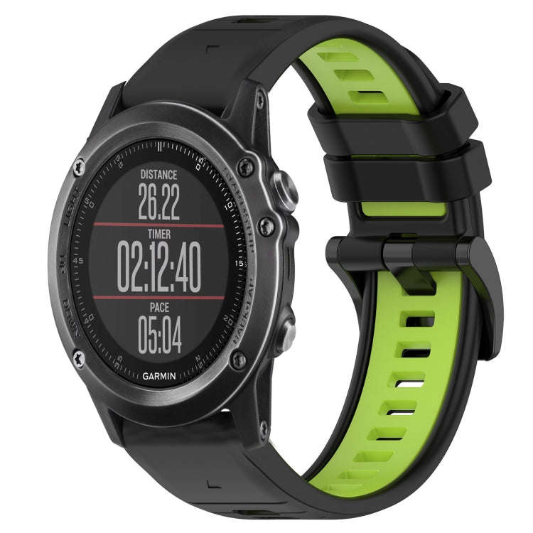 For Garmin Fenix 3 Sapphire Sports Two-Color 26mm Silicone Watch Band(Black+Lime Green)