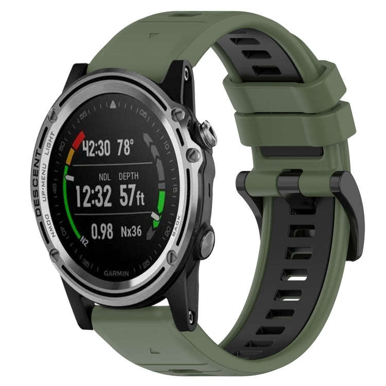 For Garmin Descent MK 1 Sports Two-Color 26mm Silicone Watch Band(Olive Green+Black)