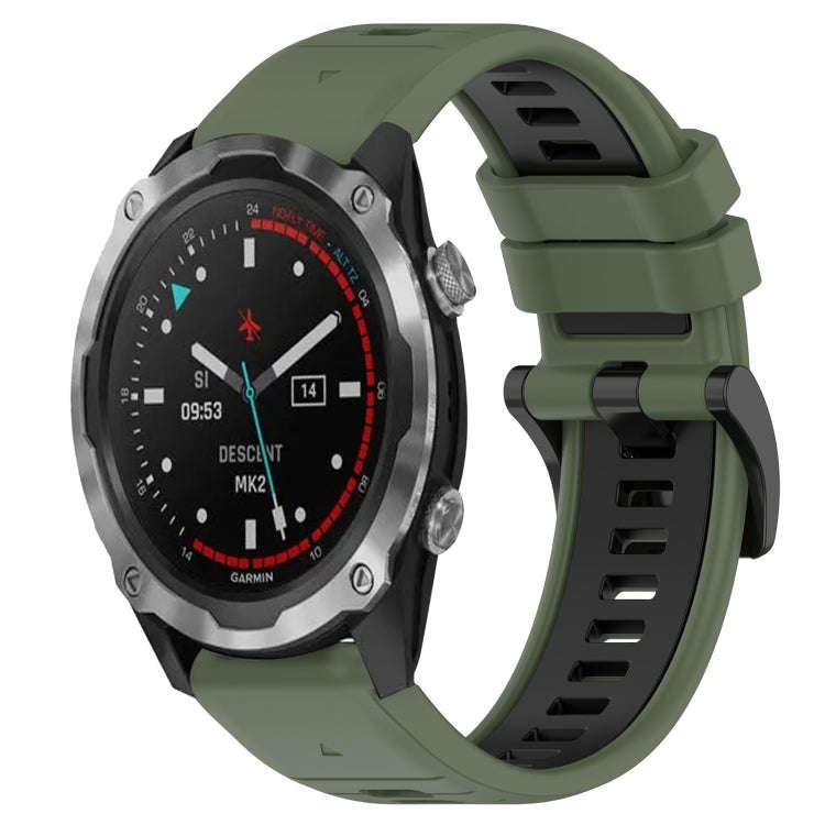 For Garmin Descent MK 2 Sports Two-Color 26mm Silicone Watch Band(Olive Green+Black)
