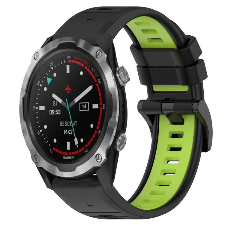 For Garmin Descent MK 2 Sports Two-Color 26mm Silicone Watch Band(Black+Lime Green)
