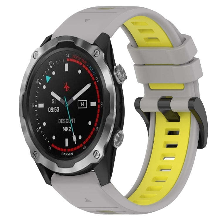 For Garmin Descent MK 2i Sports Two-Color 26mm Silicone Watch Band(Grey+Yellow)