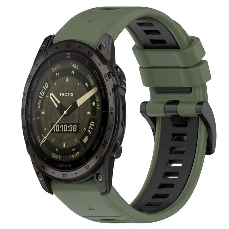 For Garmin Tactix 7 AMOLED Sports Two-Color 26mm Silicone Watch Band(Olive Green+Black)