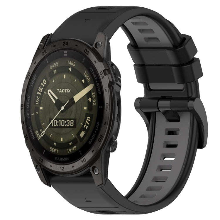 For Garmin Tactix 7 AMOLED Sports Two-Color 26mm Silicone Watch Band(Black+Grey)