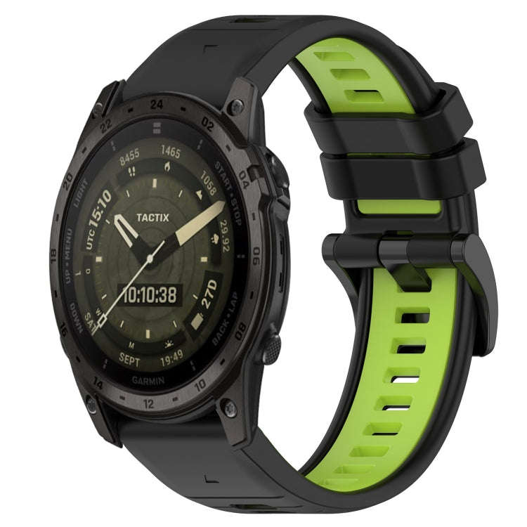 For Garmin Tactix 7 AMOLED Sports Two-Color 26mm Silicone Watch Band(Black+Lime Green)
