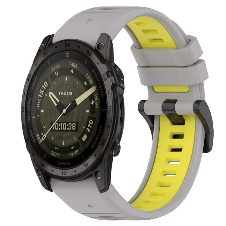 For Garmin Tactix 7 AMOLED Sports Two-Color 26mm Silicone Watch Band(Grey+Yellow)