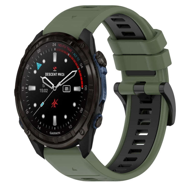 For Garmin Descent Mk3i 51mm Sports Two-Color 26mm Silicone Watch Band(Olive Green+Black)