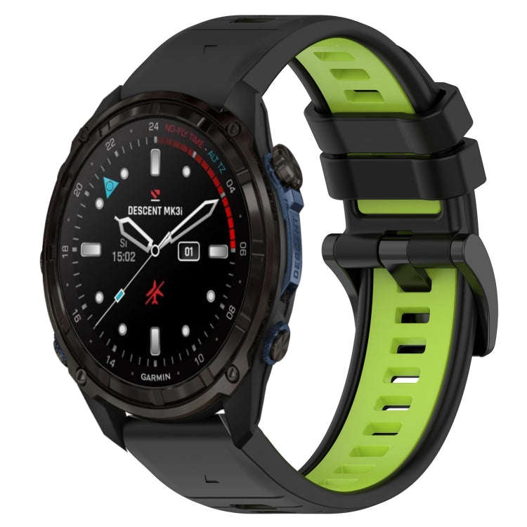 For Garmin Descent Mk3i 51mm Sports Two-Color 26mm Silicone Watch Band(Black+Lime Green)