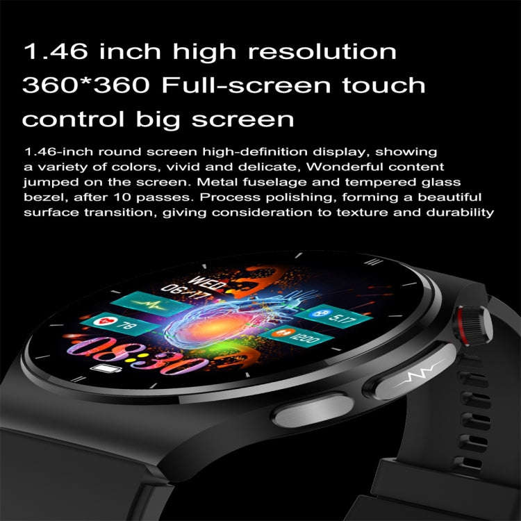 ET340 1.46 inch Color Screen Smart Silicone Strap Watch,Support Blood Oxygen / Blood Glucose / Ur...